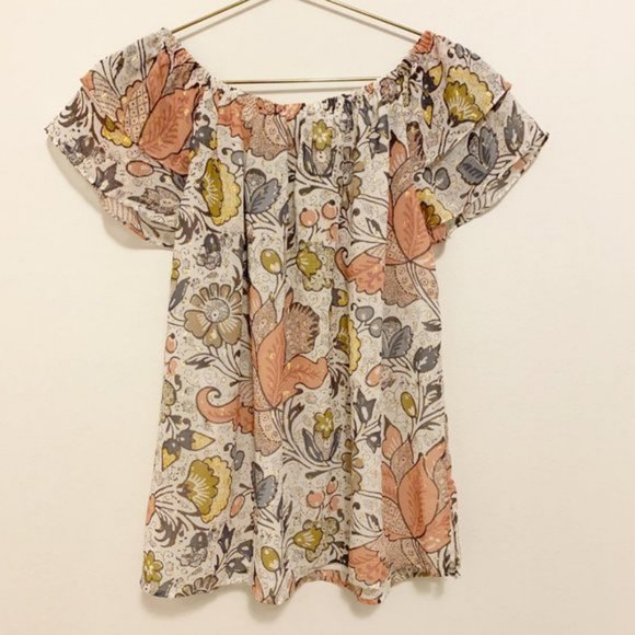 Loft Off the Shoulder Pastel Ruffle Floral Blouse XS - Picture 6 of 8